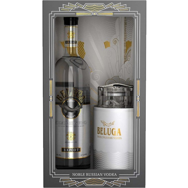 Vodka Beluga Noble - Coffret bouteille de 0,7 l + 12 verre à cocktail